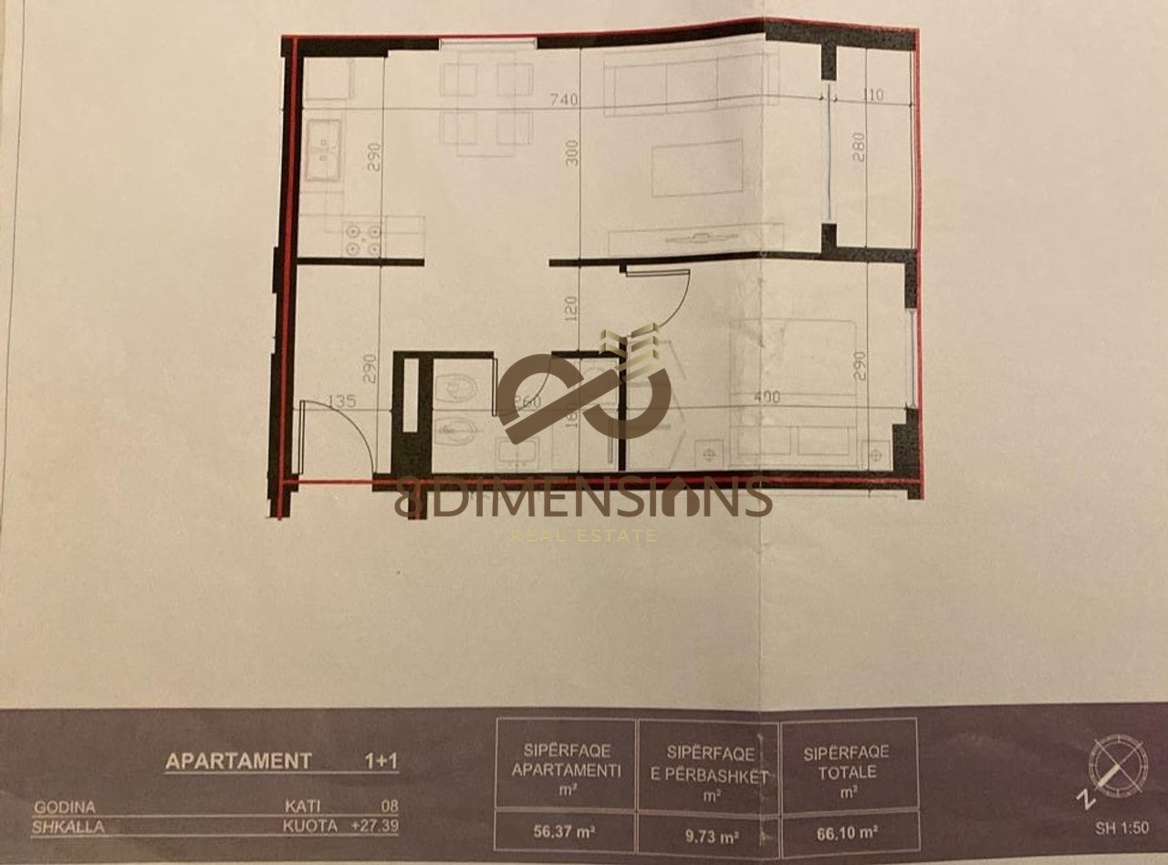 Apartament 1+1 + ballkon ne shitje tek Univers City, Prane QTU - Tirane (ID D8141A-136)
