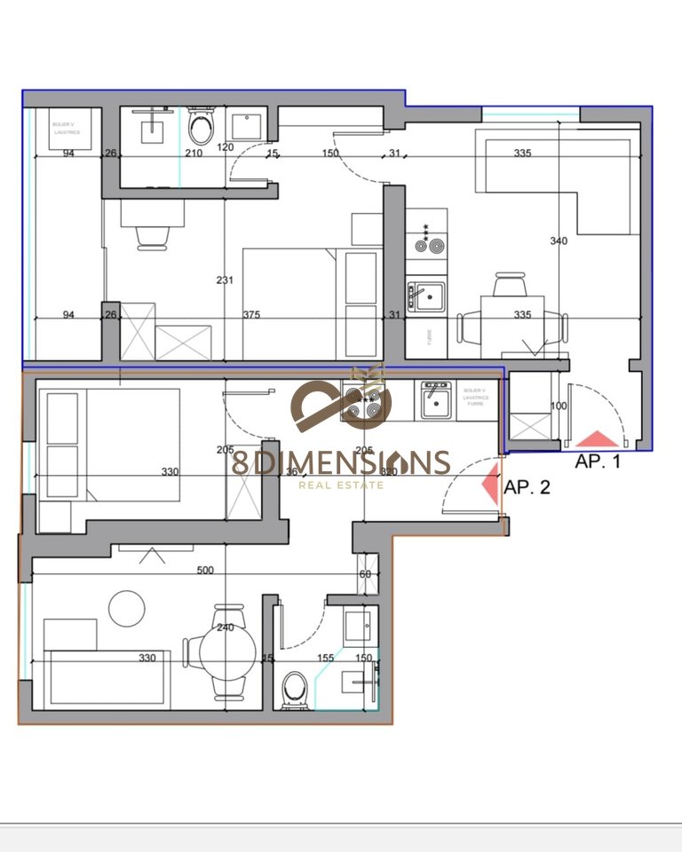 2 Apartament 1+1 ne shitje tek Rr. e Kavajes, Prane Kryqezimit te 21 Dhjetorit - Tirane (ID D8142Z2)