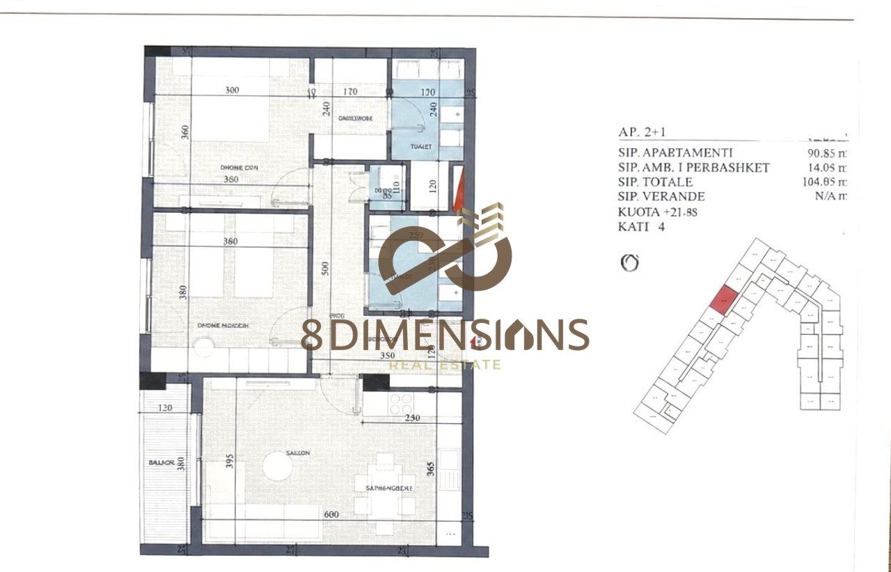Apartment Types for Sale 2+1 in one of the New Residences in Paskuqan