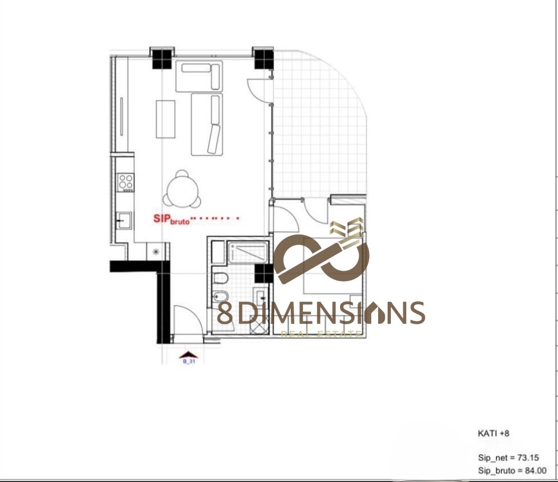 Shiten Tipologji Apartamentesh 1+1 te River Park Residence (D8141A-81)