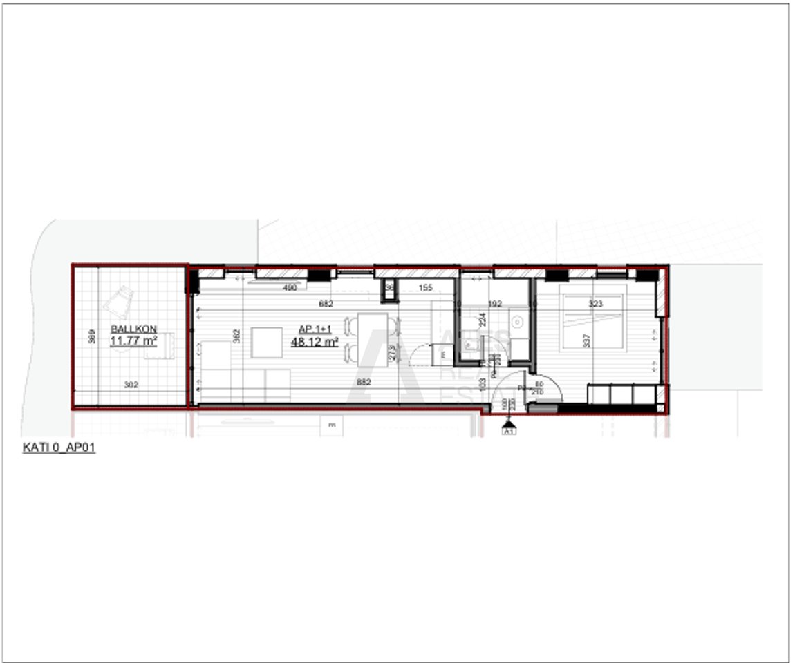 1+1 Apartment with Sea View for Sale in Sarandë