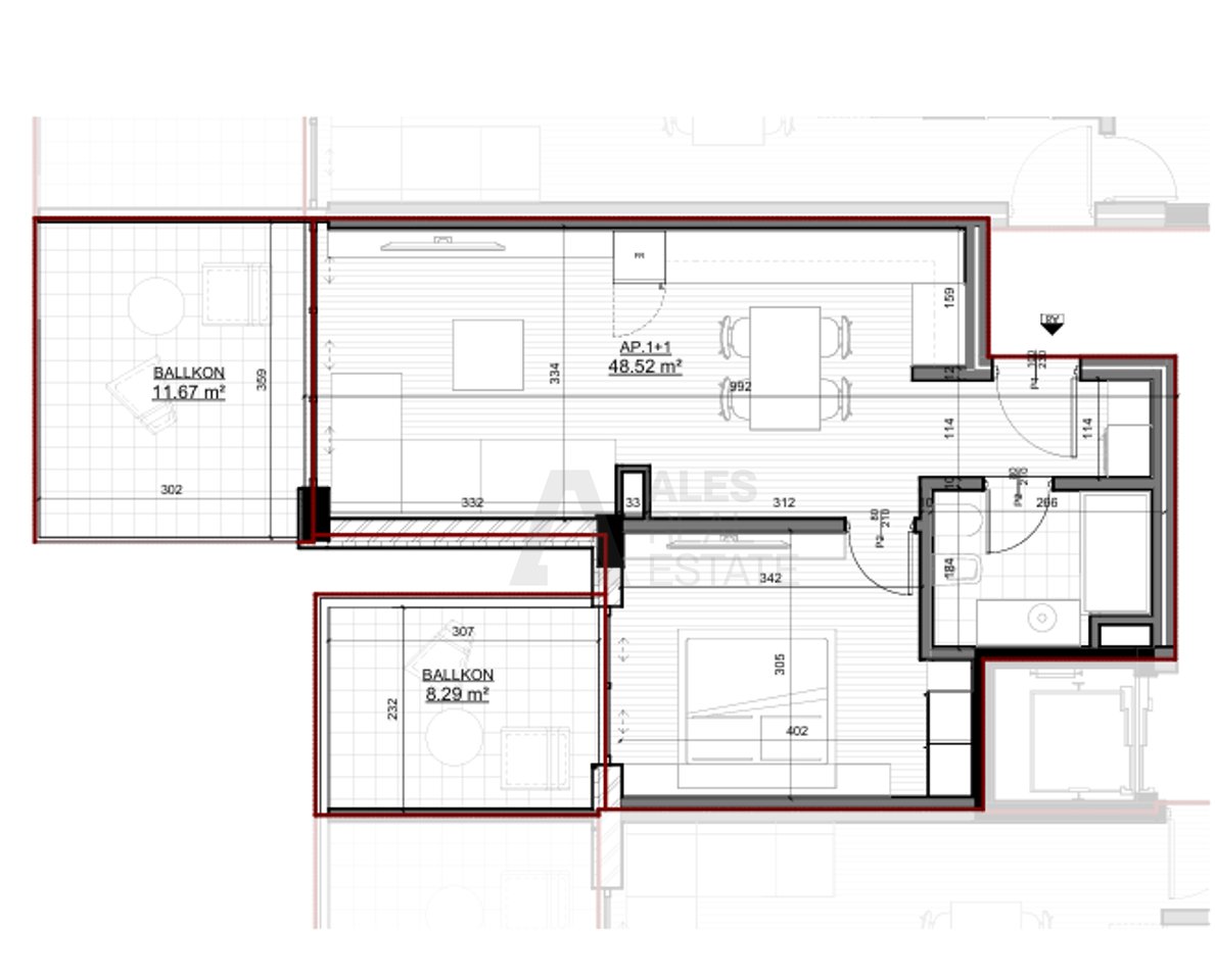 Apartment for sale 1+1 in Saranda