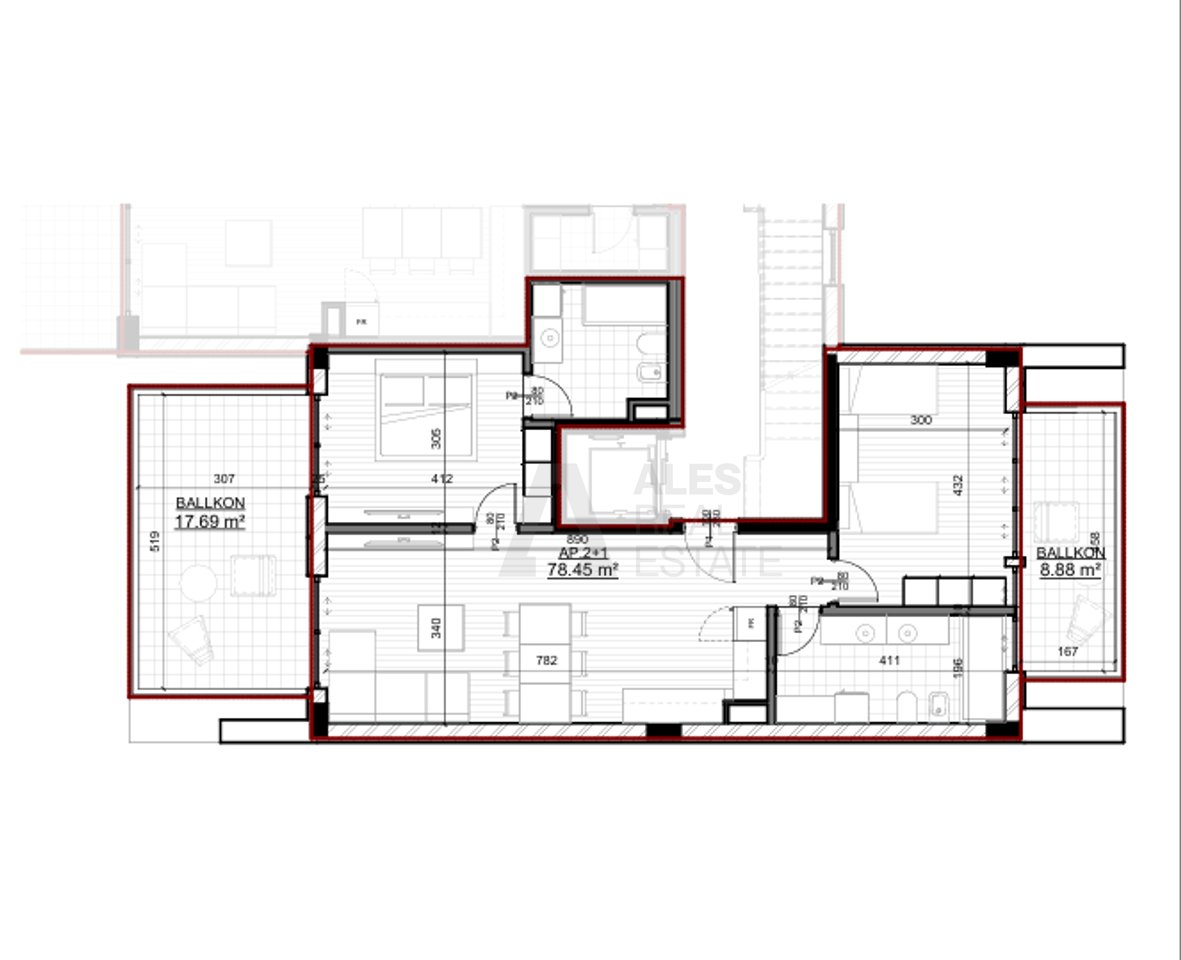 Apartment for sale 2+1 in Saranda