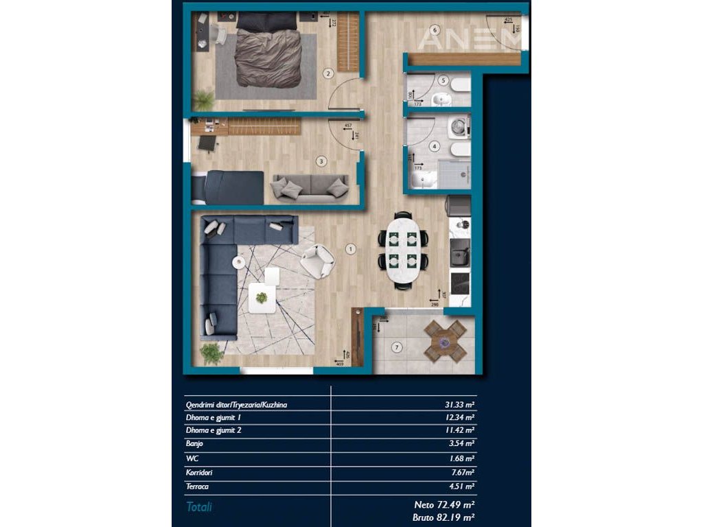 Apartment në shitje 72.49m² në Ulqin