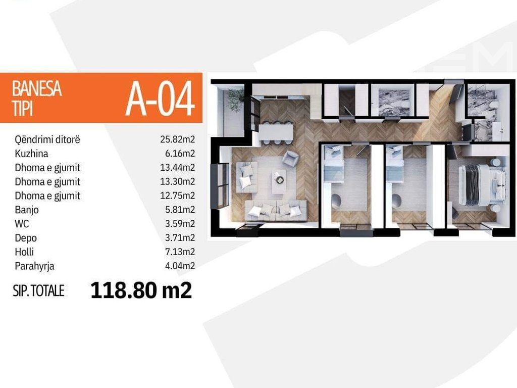 Apartment for sale 118.80m² in Arbëri