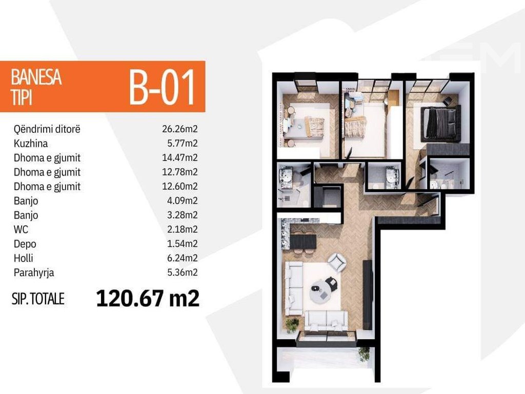 Apartment for sale 120.67m² in Arbëri