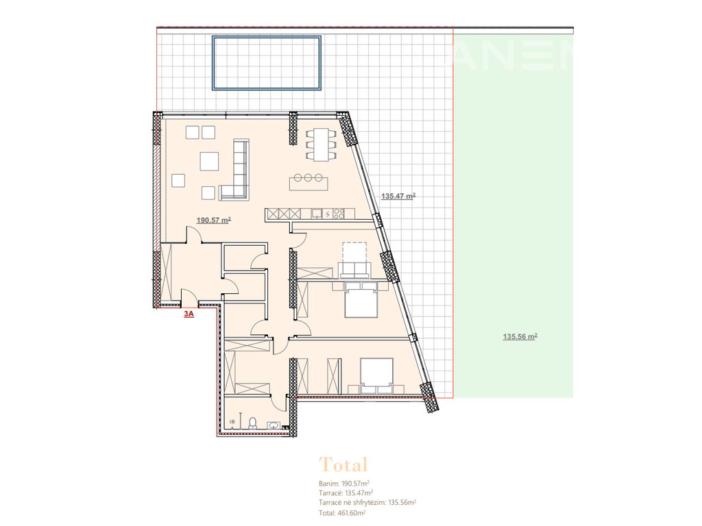 Apartment for sale 190.57m² + 135.56 terrace in Marigona Hill1