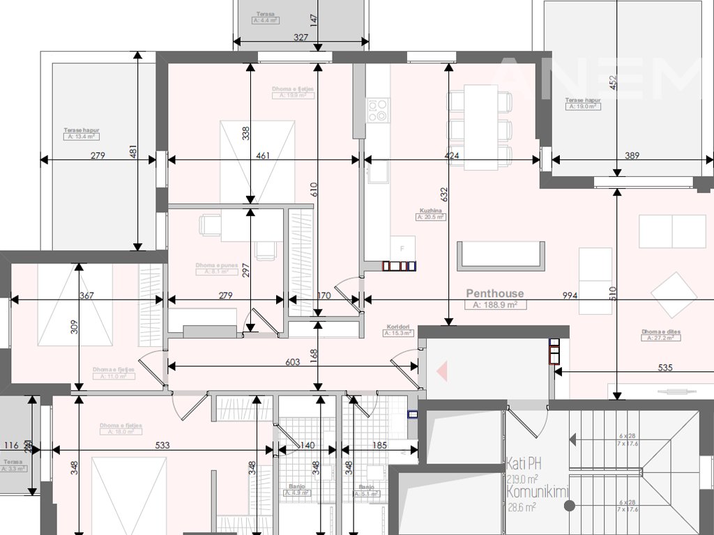 Penthouse në shitje 152m² +36.8m² tarracë në Velani