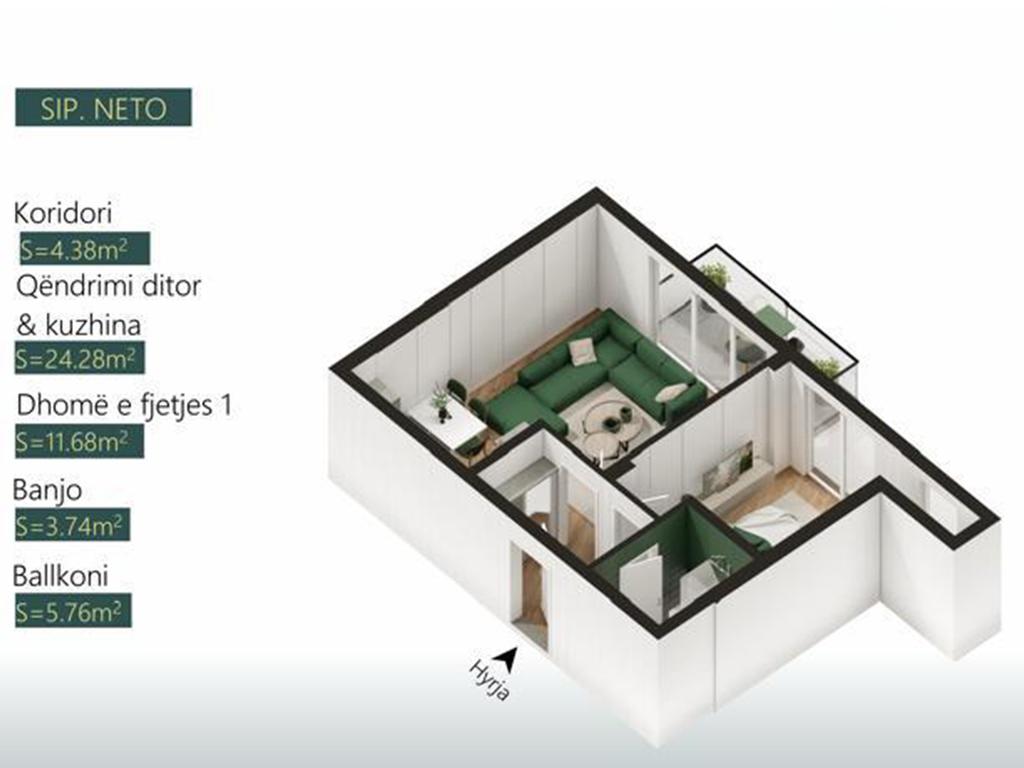 Banesë në shitje 59.26m² te Mati 1