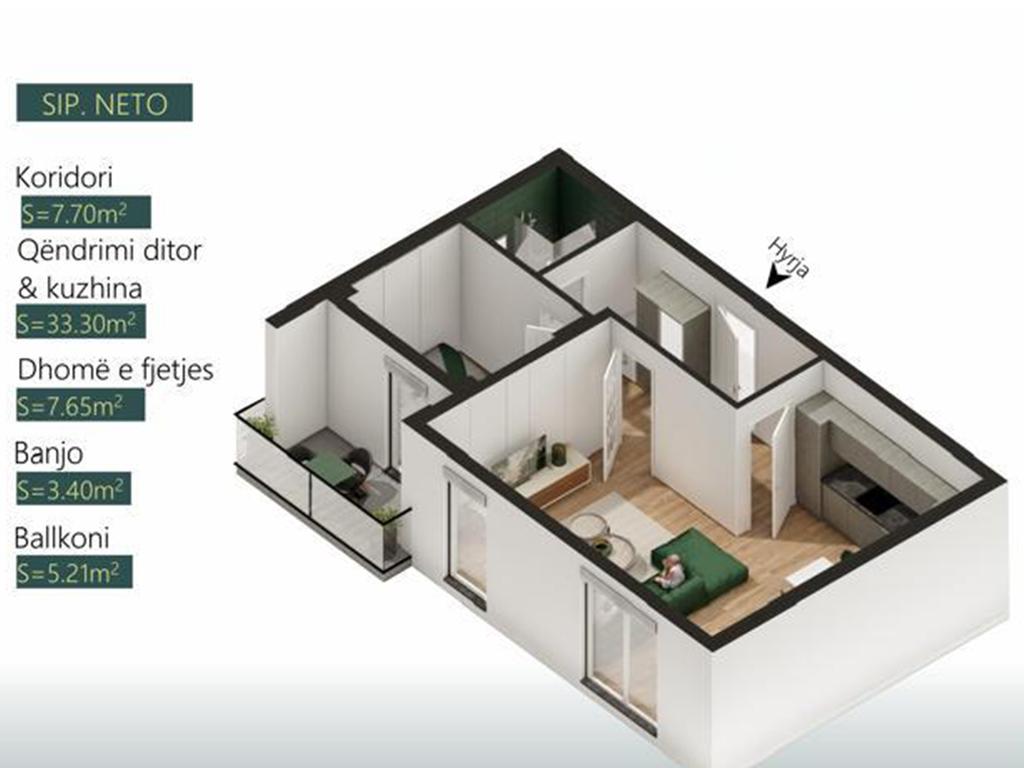 Banesë në shitje 66.59m² në lagjen Mati 1