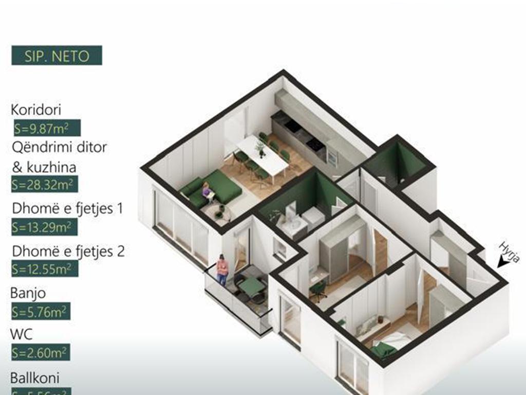 Banesë në shitje 90.43m² në lagjen Mati 1