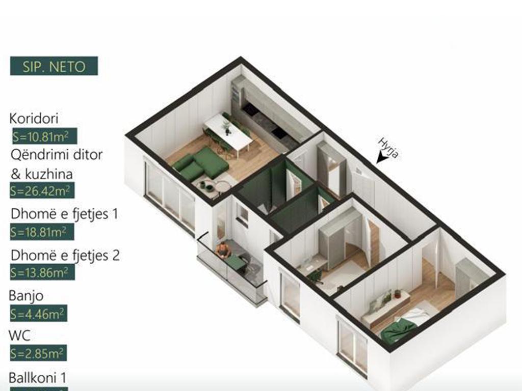 Banesë në shitje 96.65m² në lagjen Mati 1