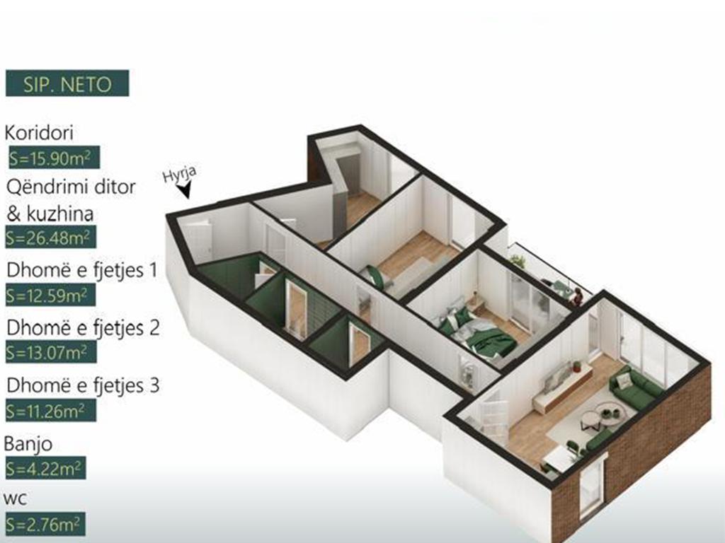 Banesë në shitje 111.93m² në lagjen Mati 1