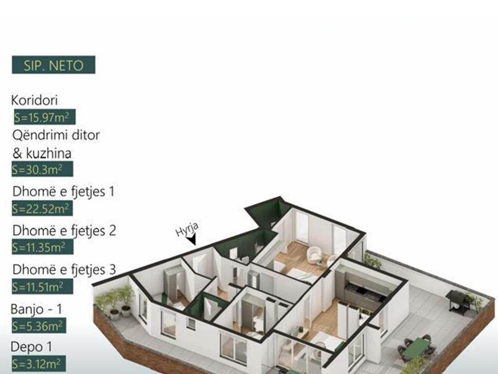 Penthouse në shitje 125.38m²+104.93m² tarracë te Mati 1