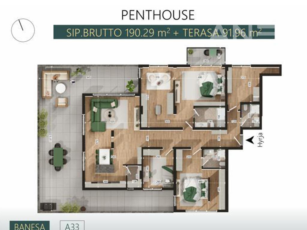 Penthouse në shitje 190.29m² +91.96m² tarracë te Mati 1