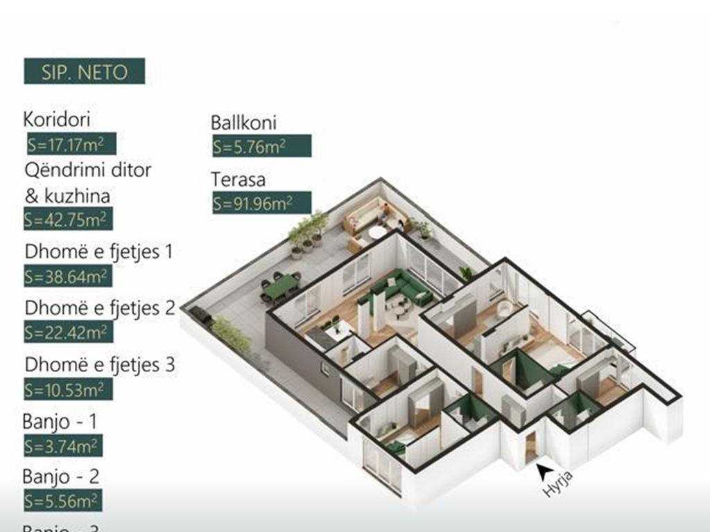 Penthouse në shitje 190.29m² +91.96m² tarracë te Mati 1