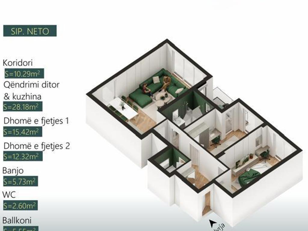 Banesë në shitje 92.85m² në lagjen Mati 1