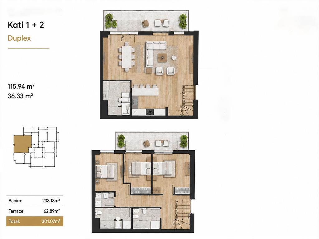 Duplex në shitje 238.18m² + 62.89m² tarracë në Marigona Hill