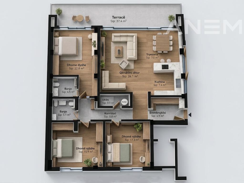 Terracier në shitje 138.3m² + 37.4m² tarracë në Marigona Hill