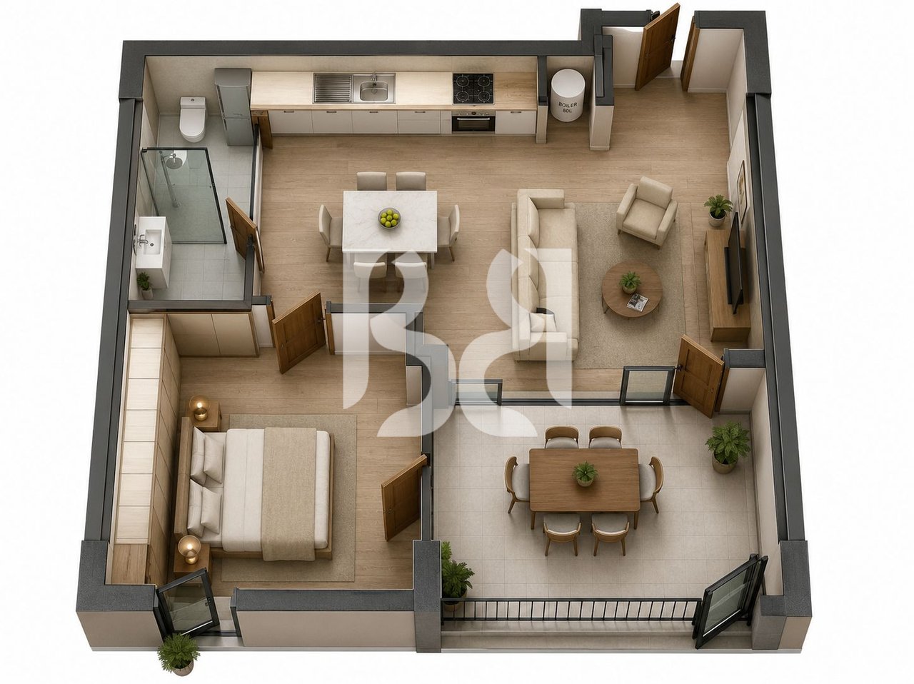 APARTAMENT EKSKLUZIV 1+1+VERANDE TEK TURQUOISE MARINA, HAMALLAJ