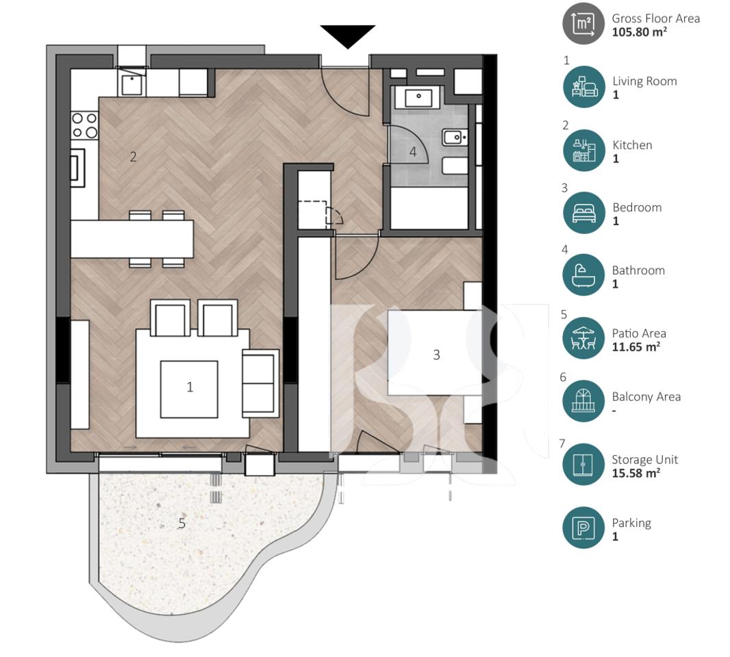 APARTAMENT EKSKLUZIV 1+1 ME DEPO, OBORR PRIVAT & POST PARKIMI NË GREEN COAST 2
