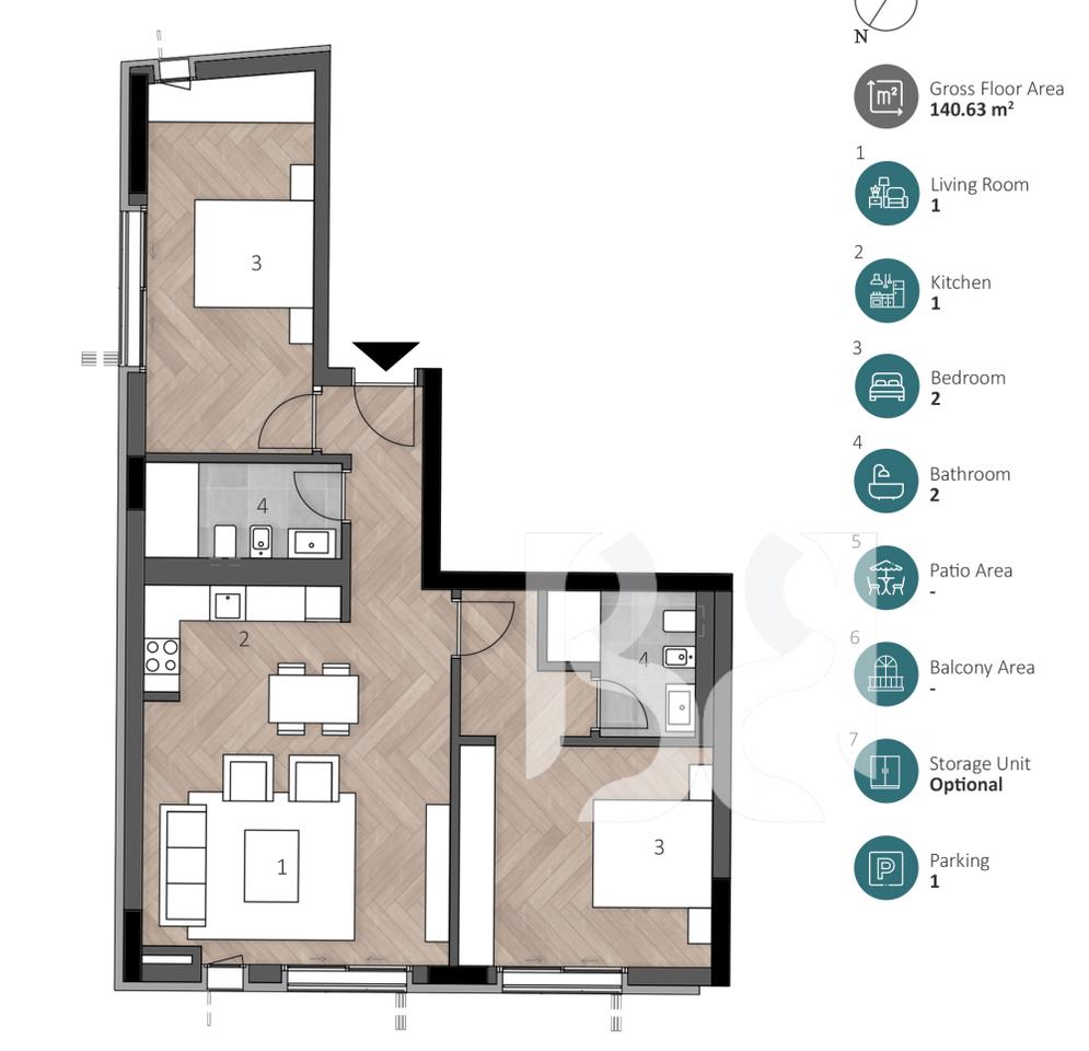 APARTAMENT EKSKLUZIV 2+1 ME POST PARKIMI NË GREEN COAST 2