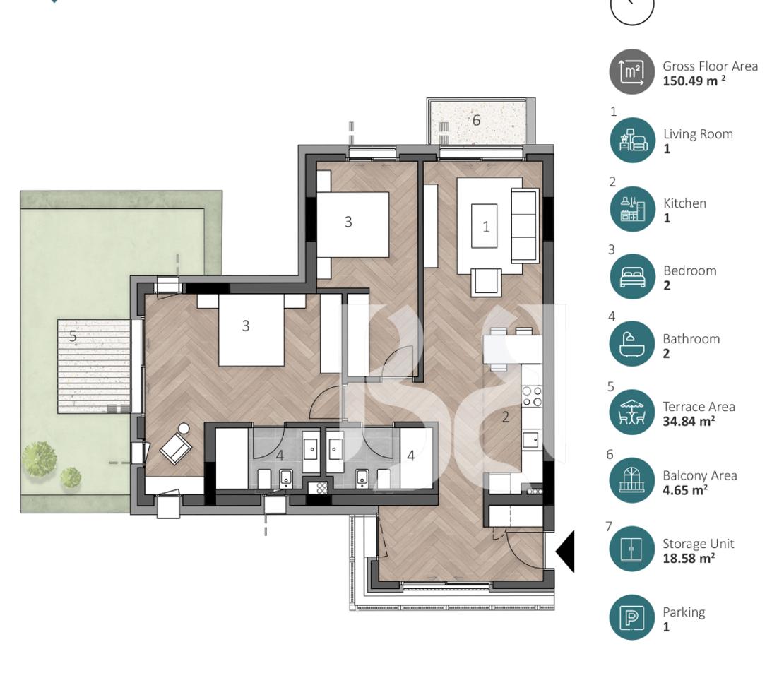 APARTAMENT EKSKLUZIV 2+1 ME DEPO, TARACE & POST PARKIMI NË GREEN COAST 2