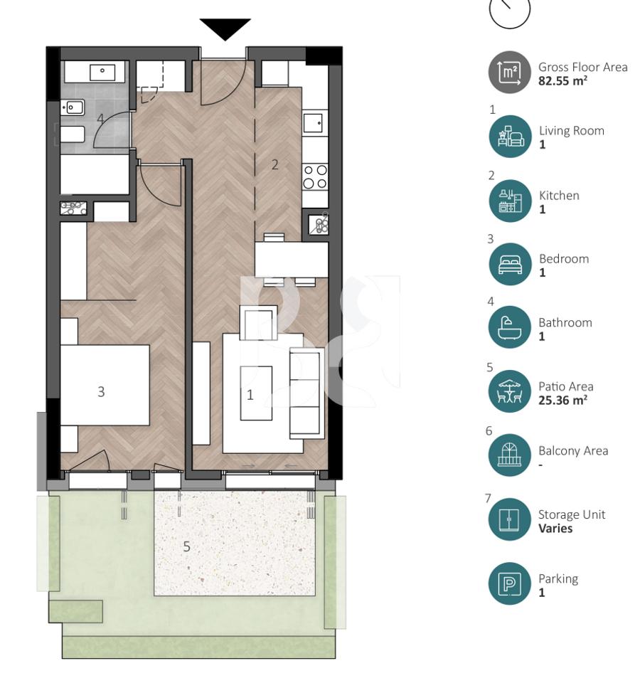 APARTAMENT EKSKLUZIV 1+1 ME OBORR & POST PARKIMI NË GREEN COAST 2
