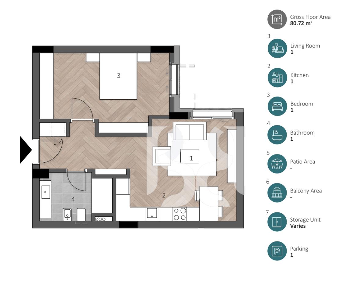APARTAMENT EKSKLUZIV 1+1 ME POST PARKIMI NË GREEN COAST 2