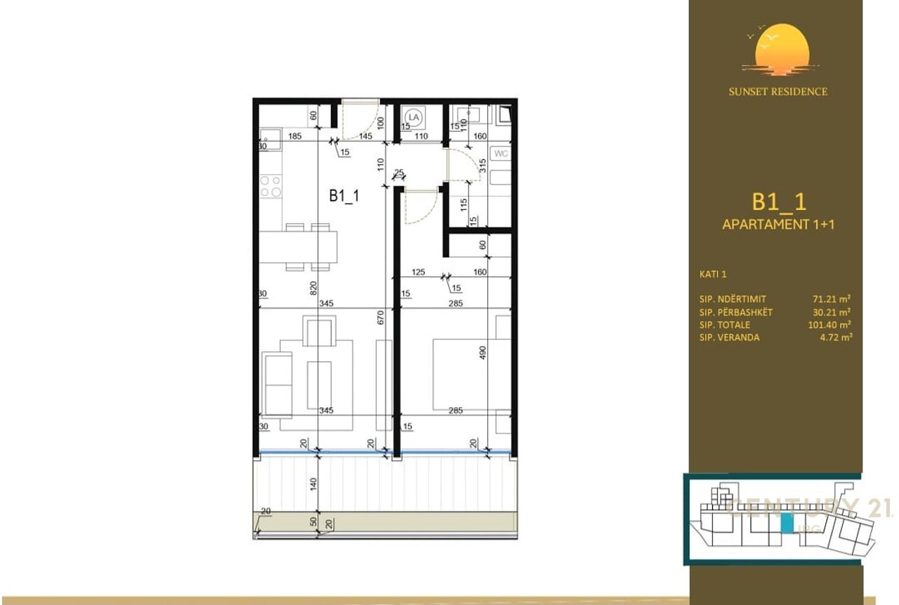 Shitet Apartament 1+1 me Verande,Depo dhe Post Parkimi ne Green Coast Village!