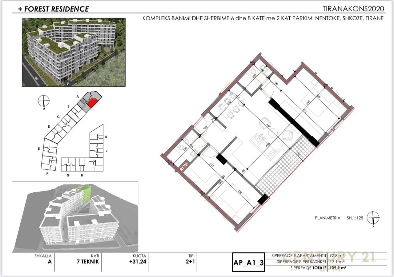Shitet apartament 2+1+2 tek rezidenca Forest tek rrethi i Shkozes!