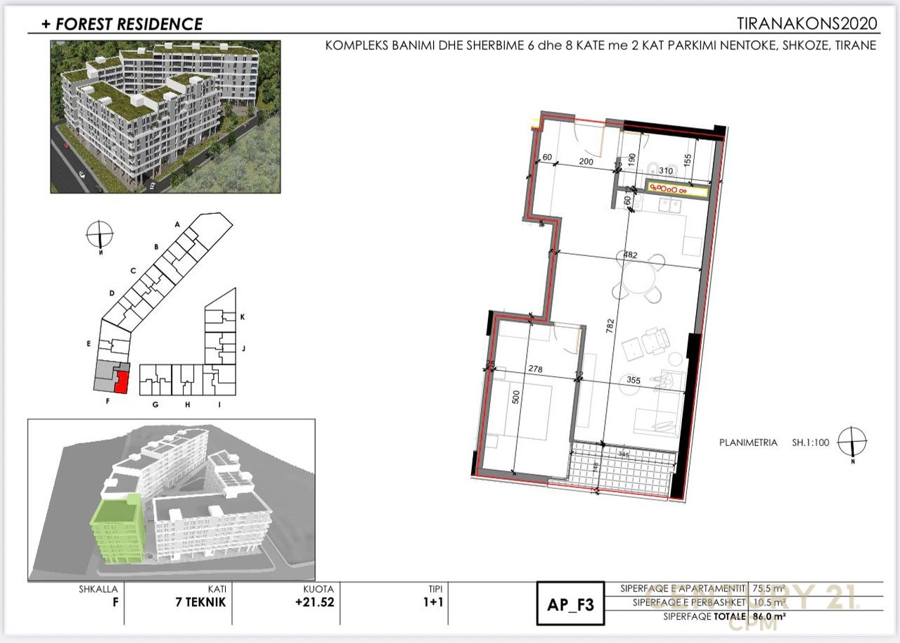 Shitet apartament 1+1 tek rezidenca Forest tek rrethi i Shkozes!