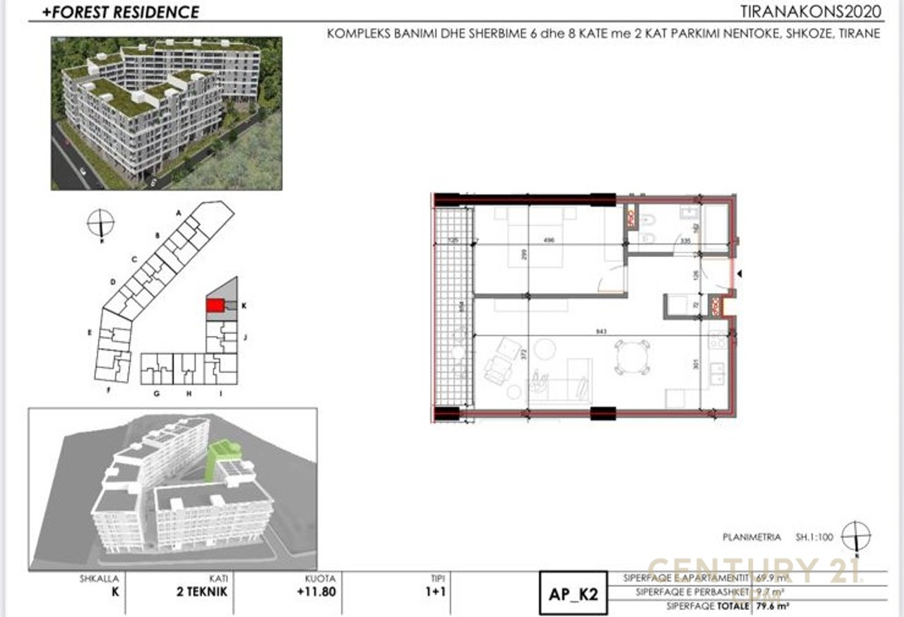 Shitet apartament 1+1 tek rezidenca Forest tek rrethi i Shkozes!
