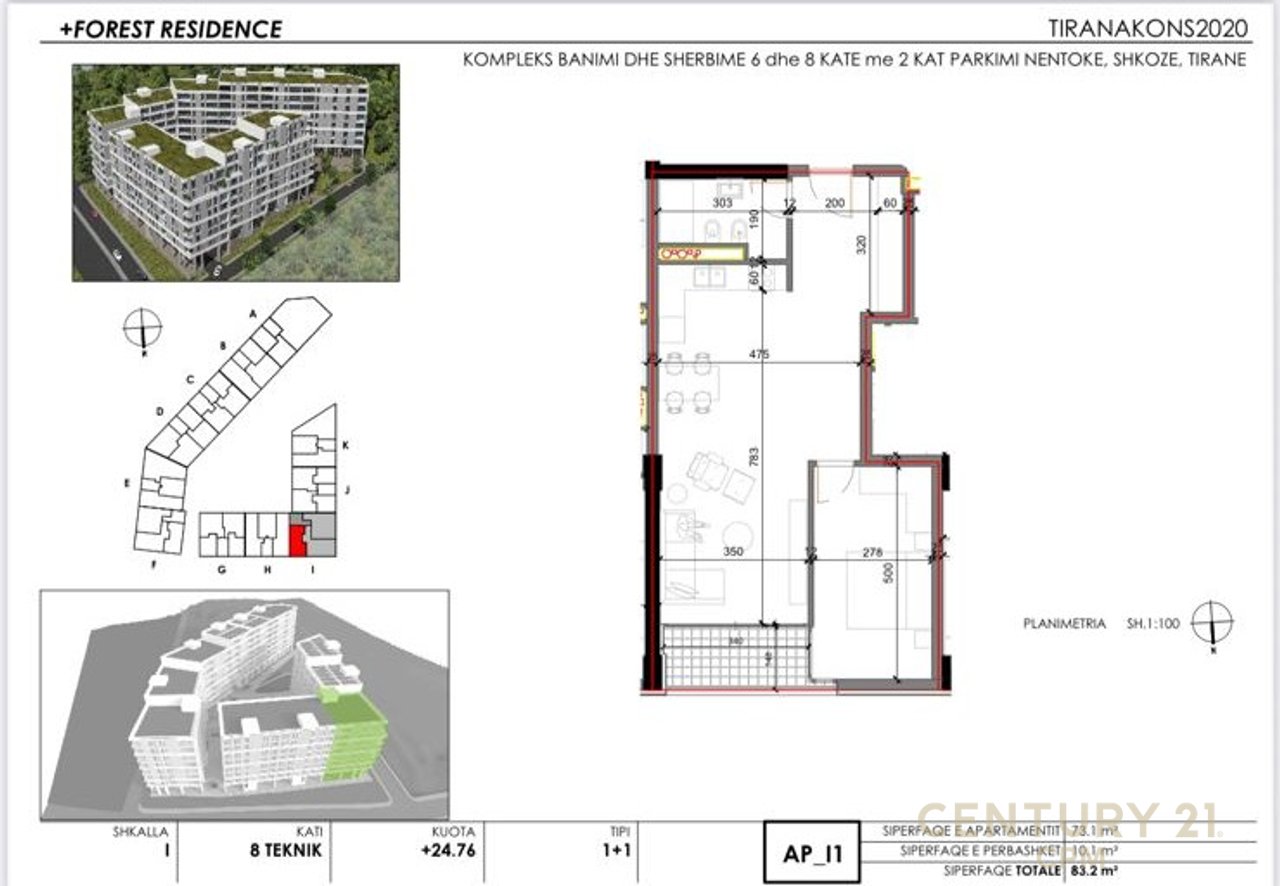 Shitet apartament 1+1 tek rezidenca Forest tek rrethi i Shkozes!