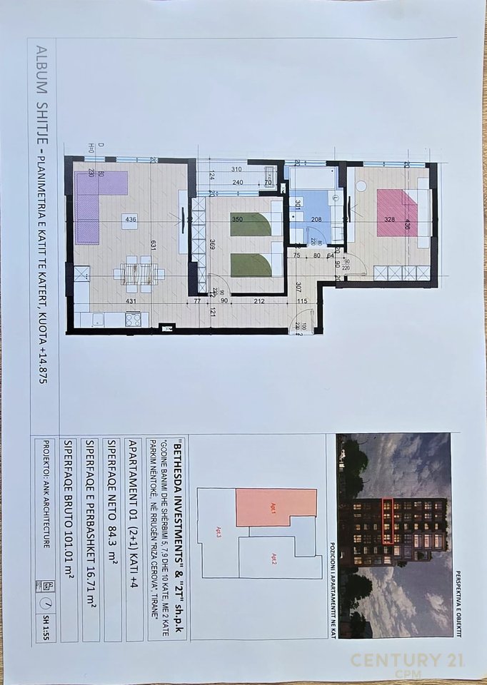 Shitet apartament 2+1 prane Shkolles Kuqe!