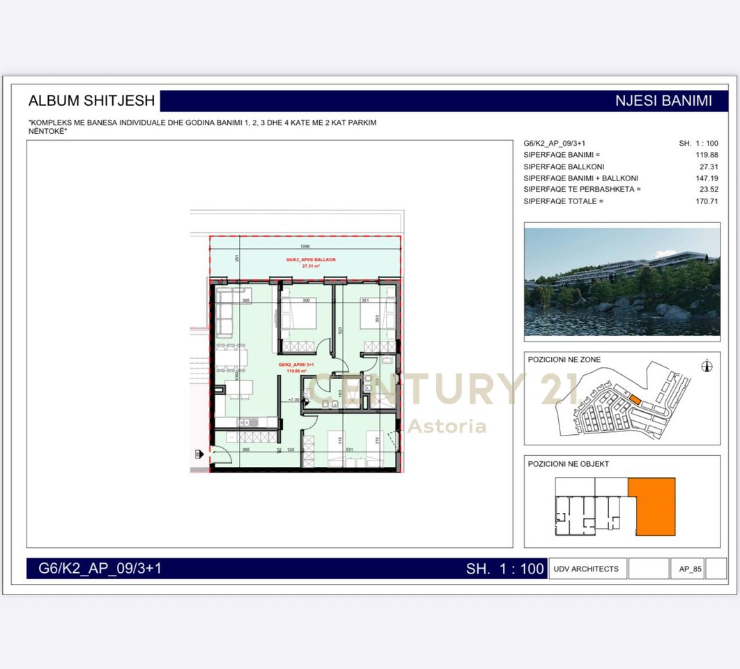 Apartament 3+1 me ballkon dhe pamje nga liqeni në rezidencën Farka Lake Front