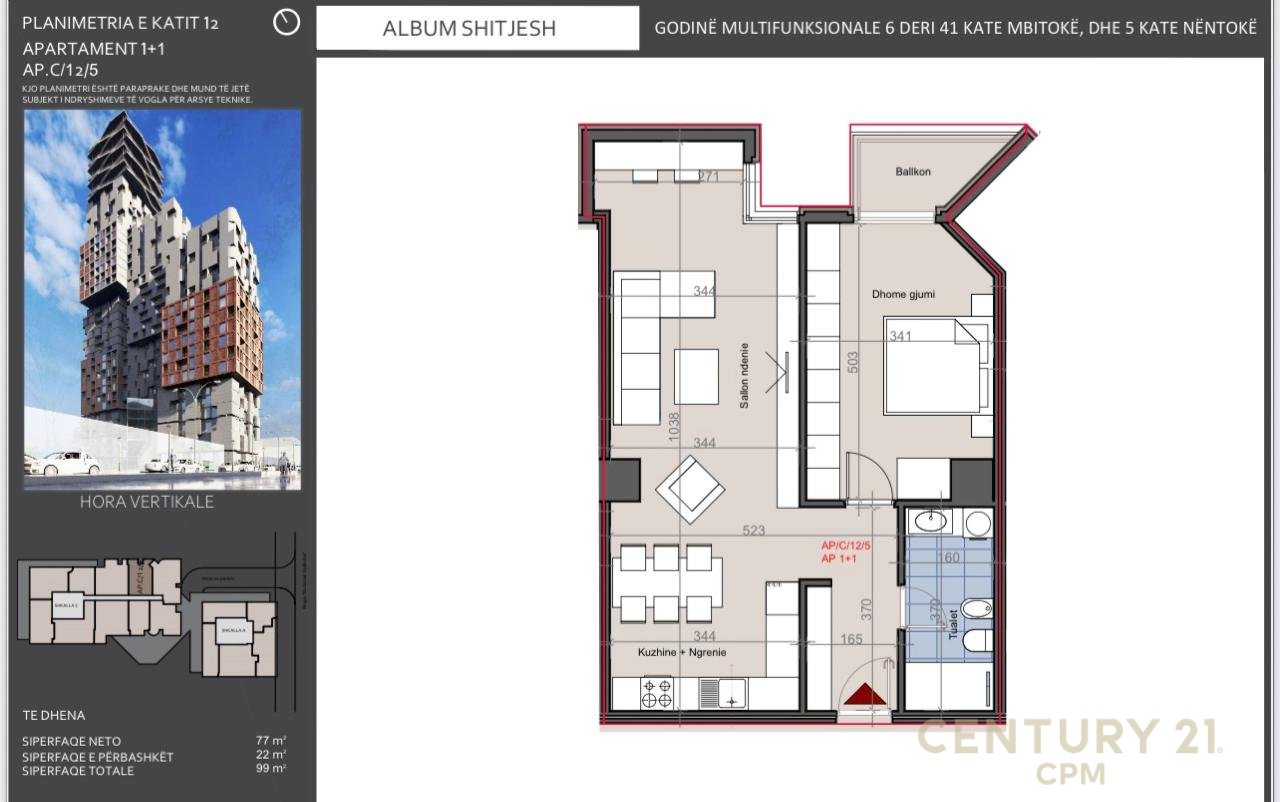 Apartment 1+1 for sale in "Hora Vertikale Residence", Muhamet Gjollesha Street – Tirana
