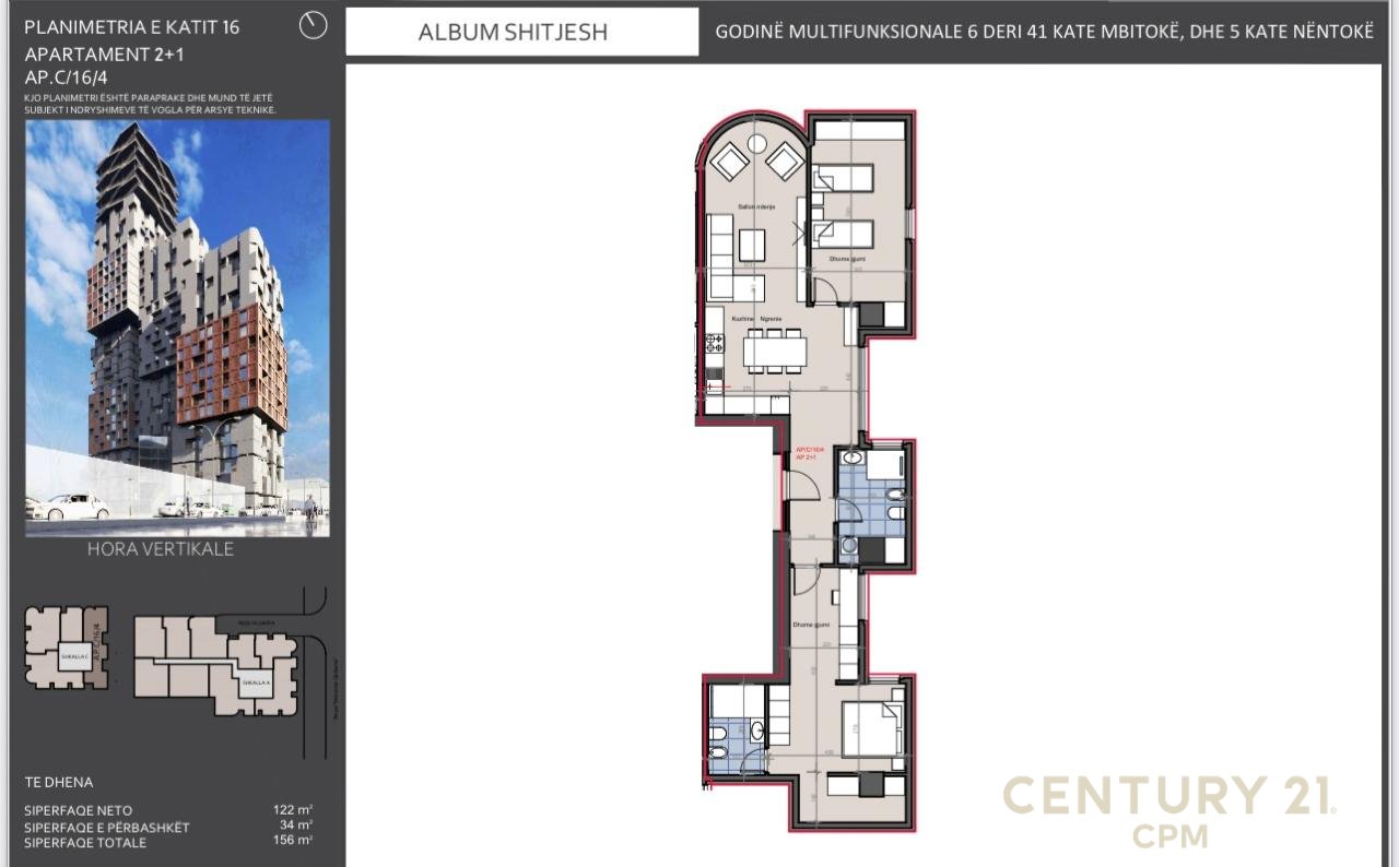 Apartment 2+1+2 for sale in "Hora Vertikale Residence", Muhamet Gjollesha Street – Tirana