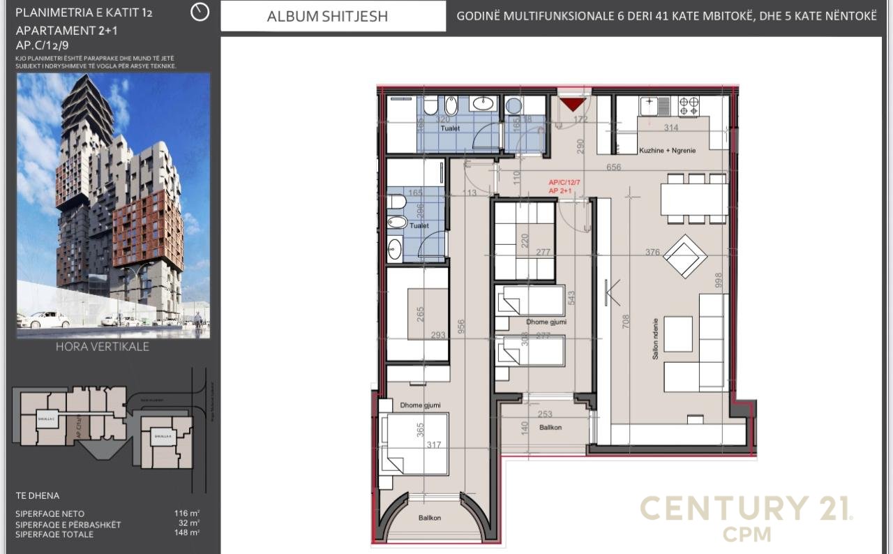 Appartamento 2+1+2 in vendita in "Hora Vertikale Residence", Via Muhamet Gjollesha – Tirana
