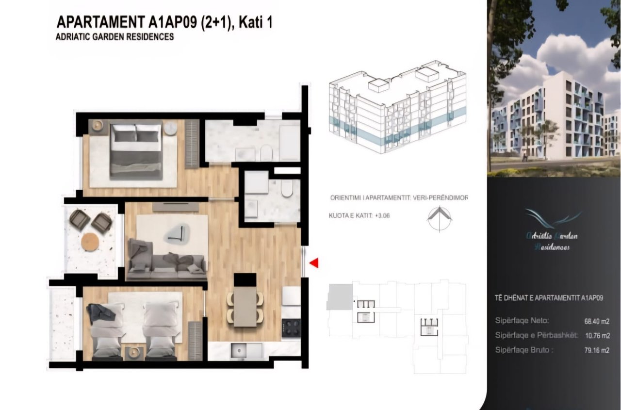 Shitet Apartament 2+1+2 tek Adriatic Garden Residence, Golem