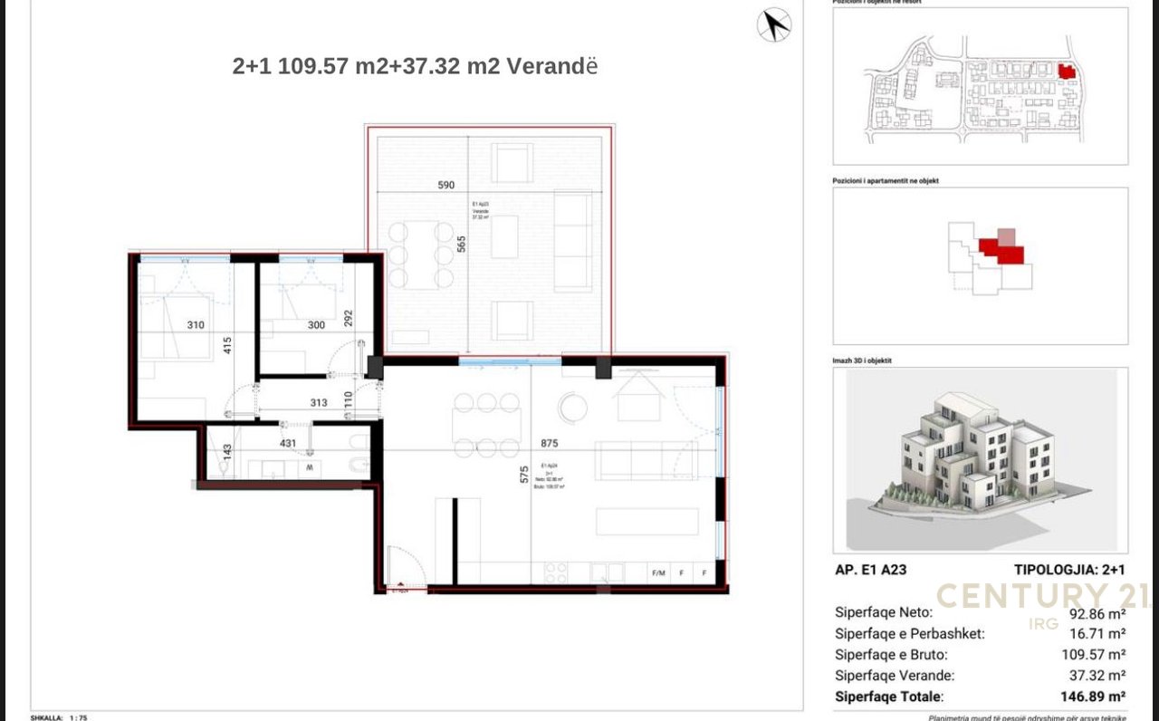 Appartamento 2+1 con Veranda a Drimadhes – Village Square!