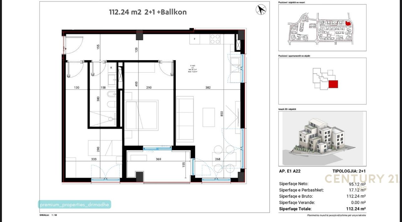 Appartamento 2+1 con balcone a Drimadhes – Village Square!