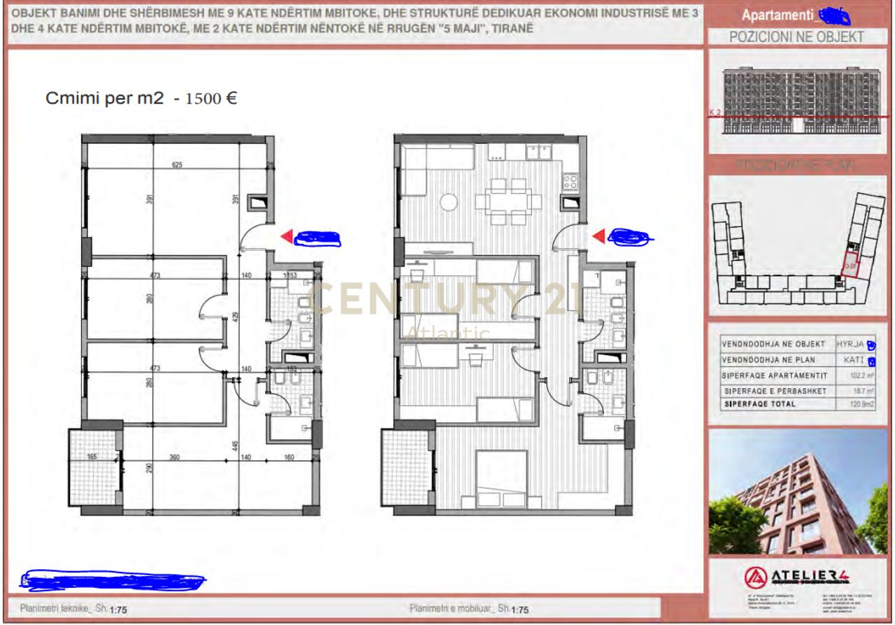 For sale near the roundabout 5 May, 2+2+balcony, new complex