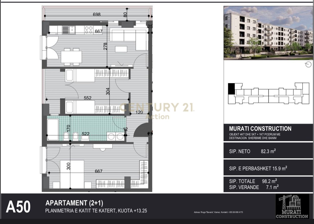 Appartamento 2+1 in vendita a Kamez.