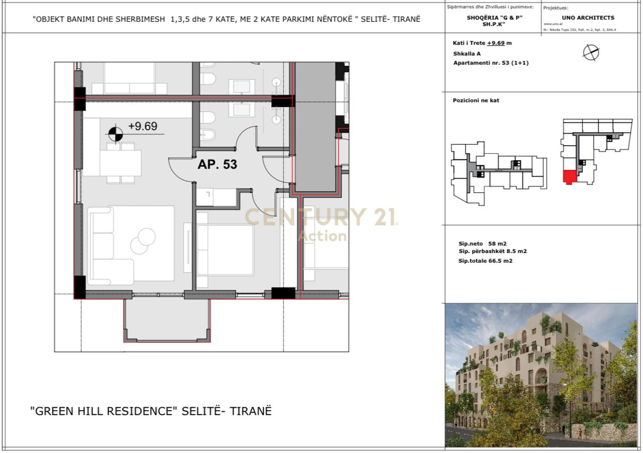 Apartament 1+1  per Shitje  në" Green Hill Residence", Selitë, Tiranë !