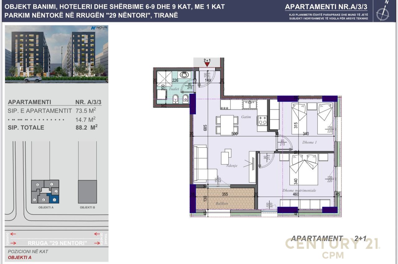 Appartamento 2+1 in vendita nel complesso "Tirana Entry I" vicino a Casa Italia