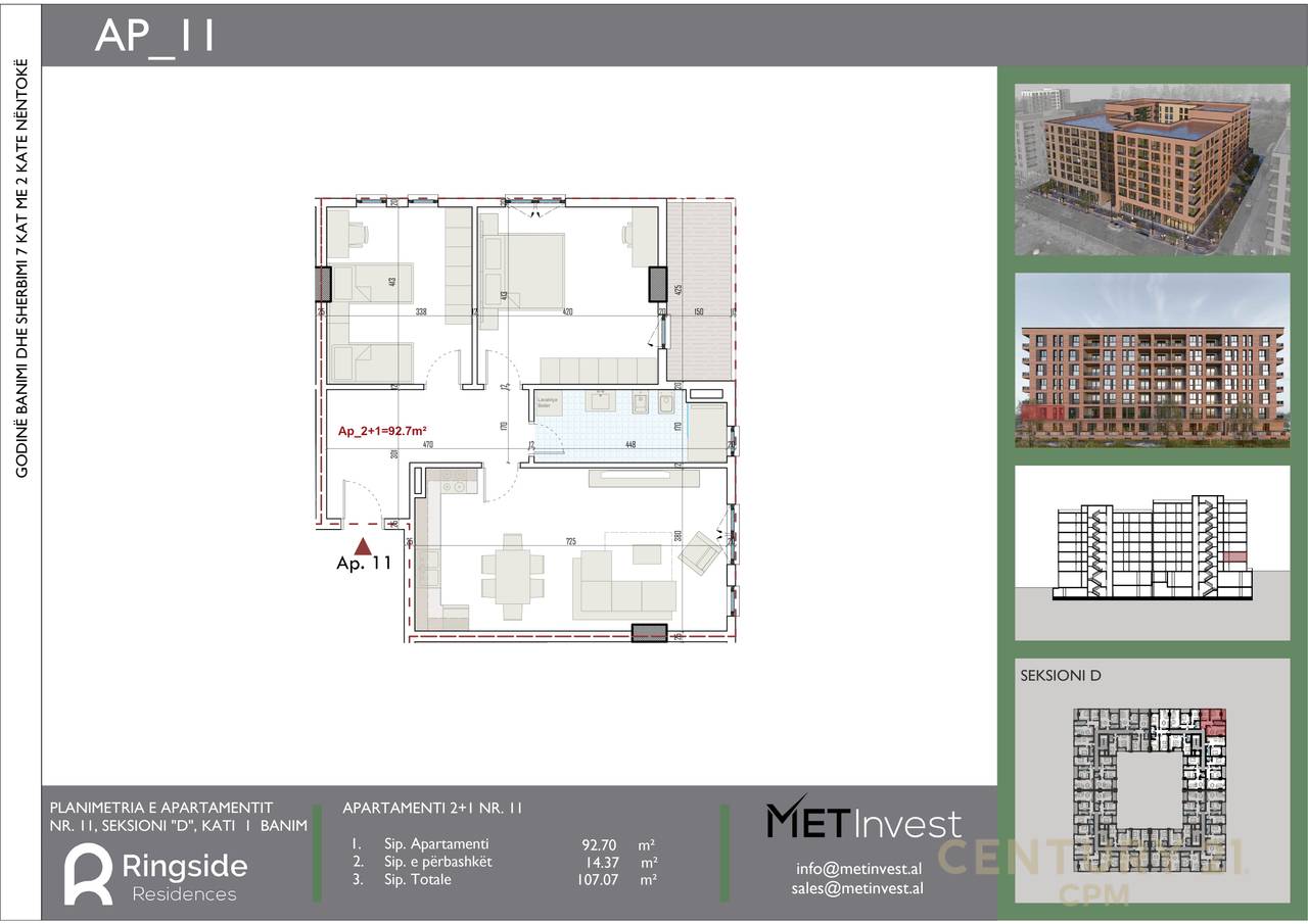 SHESIM APARTAMENT 2+1, RINGSIDE RESIDENCES, PRANË BULEVARDIT TË RI.