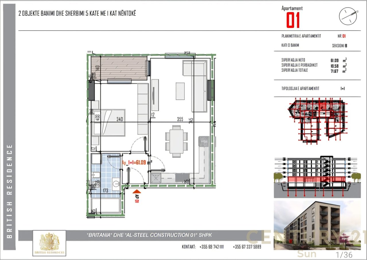 Shitet apartament 1+1 ne British Residence!