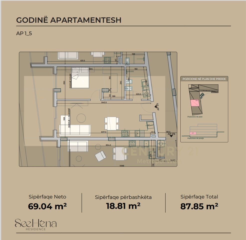 1+1 Apartment for sale in SeeHëna Residence - Mjull Bathore!