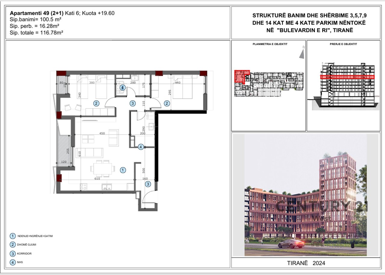 Shitet Apartament 2+1 – AXA Residence, Bulevardi i Ri